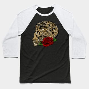 Vintage Skull Ornaments Rose Baseball T-Shirt